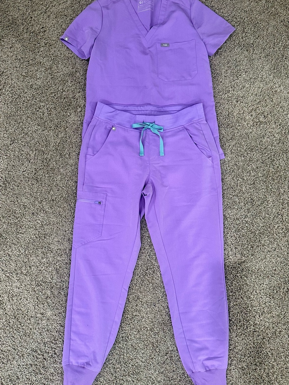 Figs Lavender Purple Jogger Sweatpants with Teal Drawstring